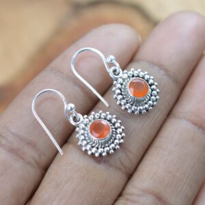 Red Carnelian 925 Sterling Silver Faceted Round 1 PAIR Hook Earring