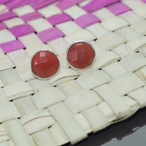 Red Carnelian 925 Sterling Silver Round Shape elegant 1 PAIR Stud Earring