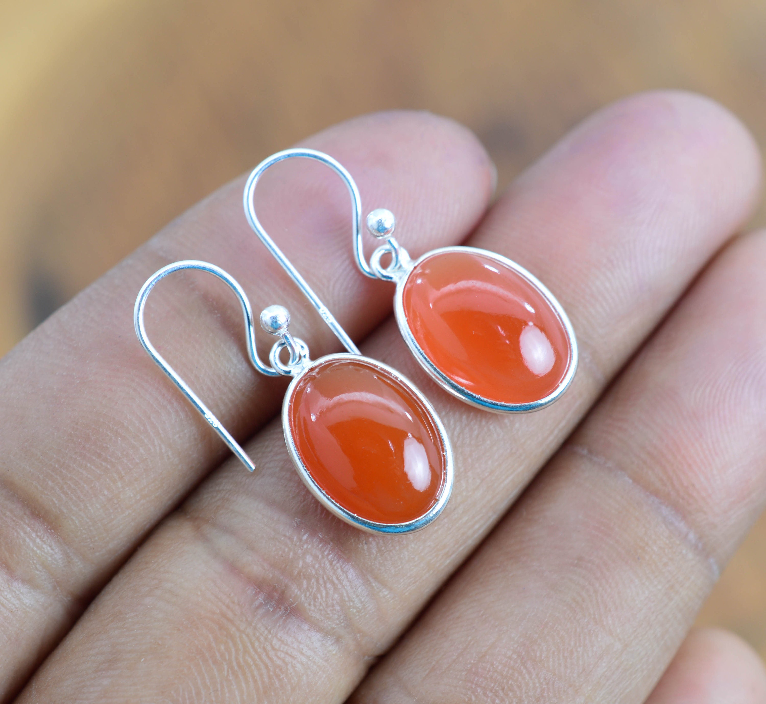 Red Carnelian 925 Sterling Silver Hook Earring