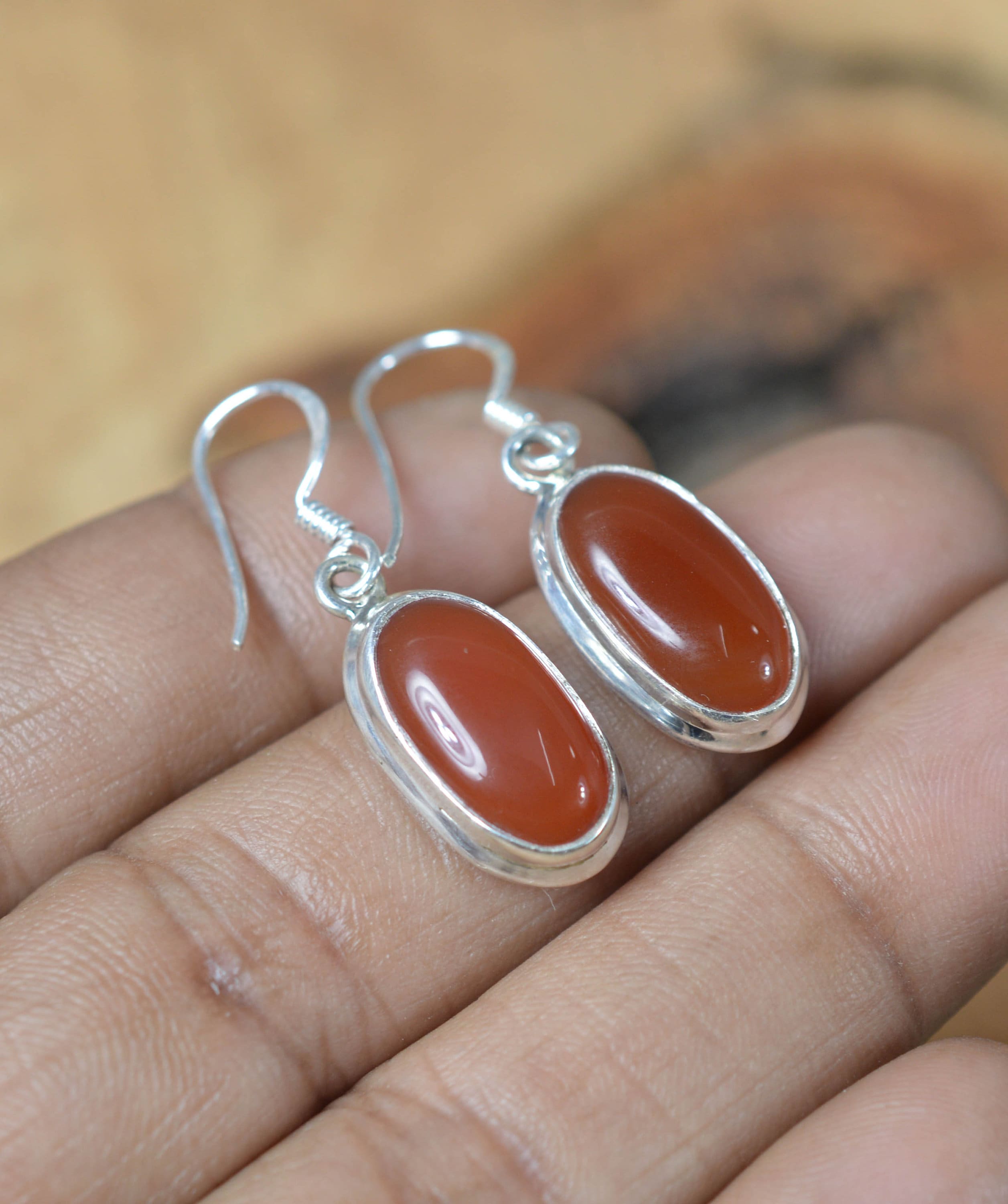 Red Carnelian 925 Sterling Silver Hook Earring