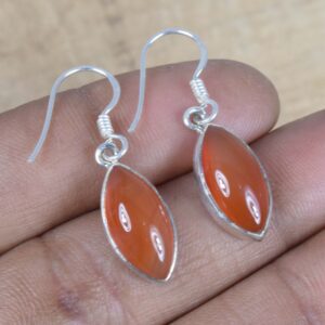 Red Carnelian Sterling Silver Marquise Earrings: August Birthstone Jewelry