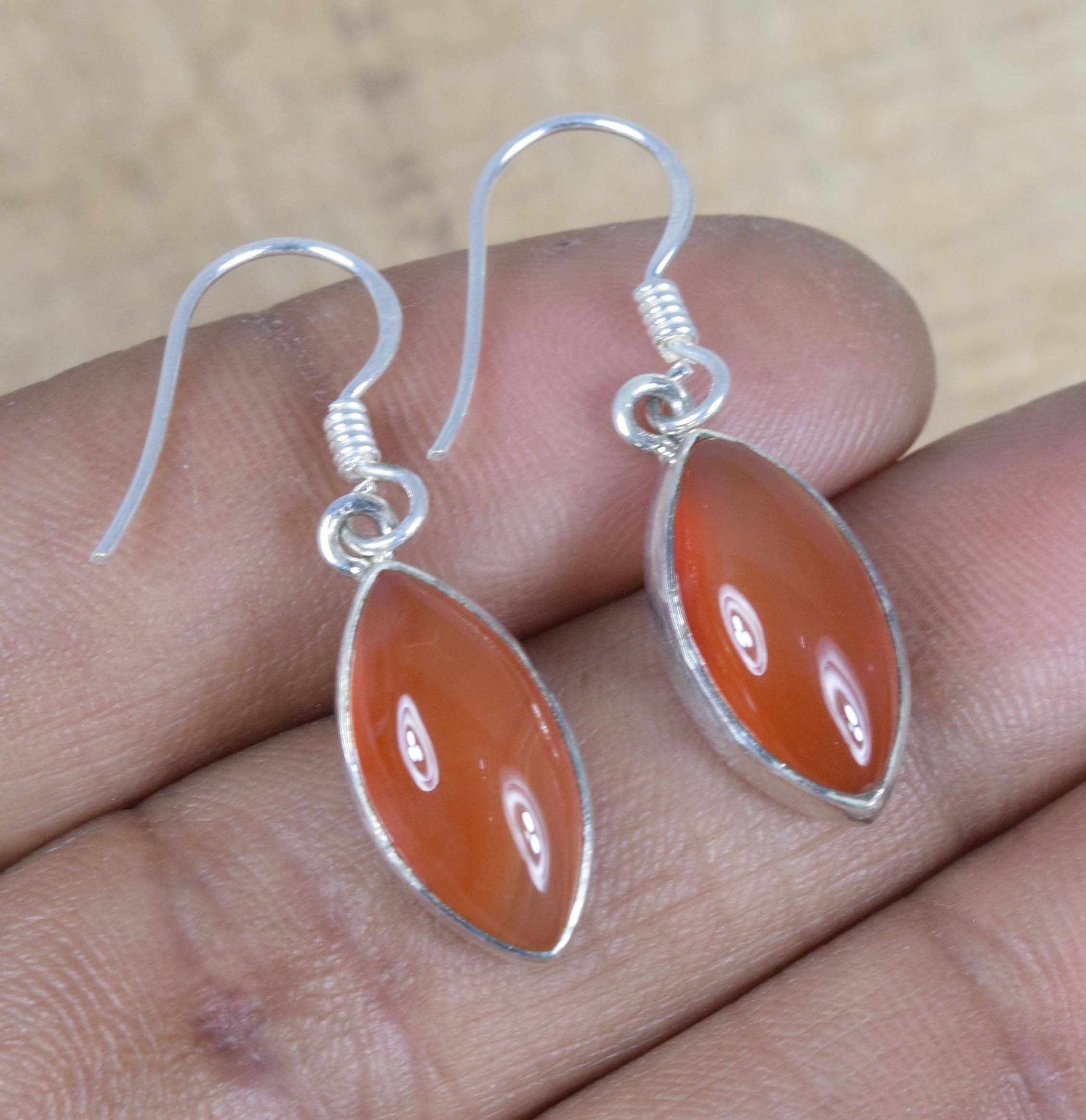 Red Carnelian Sterling Silver Marquise Earrings: August Birthstone Jewelry