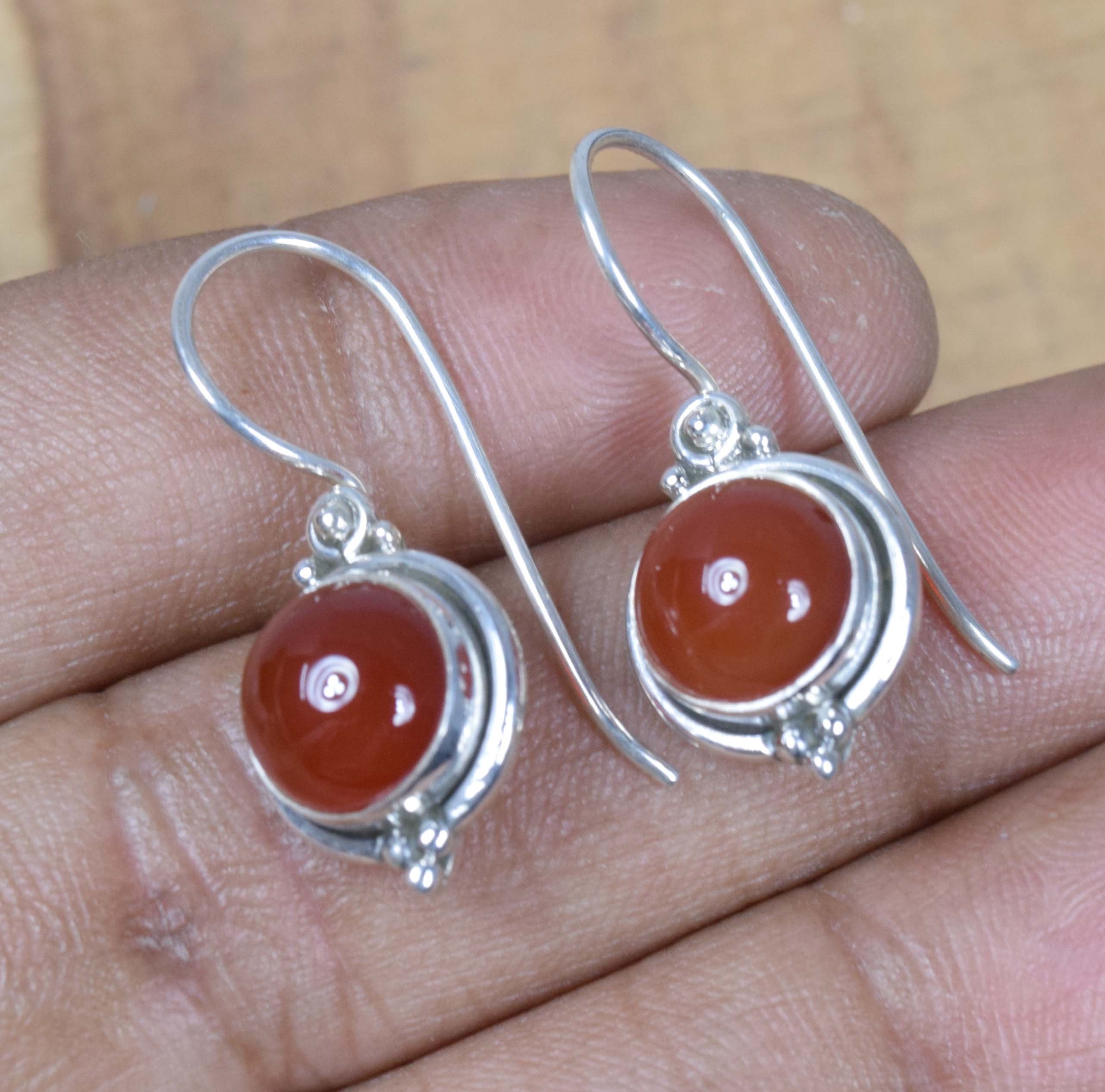 Red Carnelian Sterling Silver Earrings: Handmade August Birthstone Jewelry