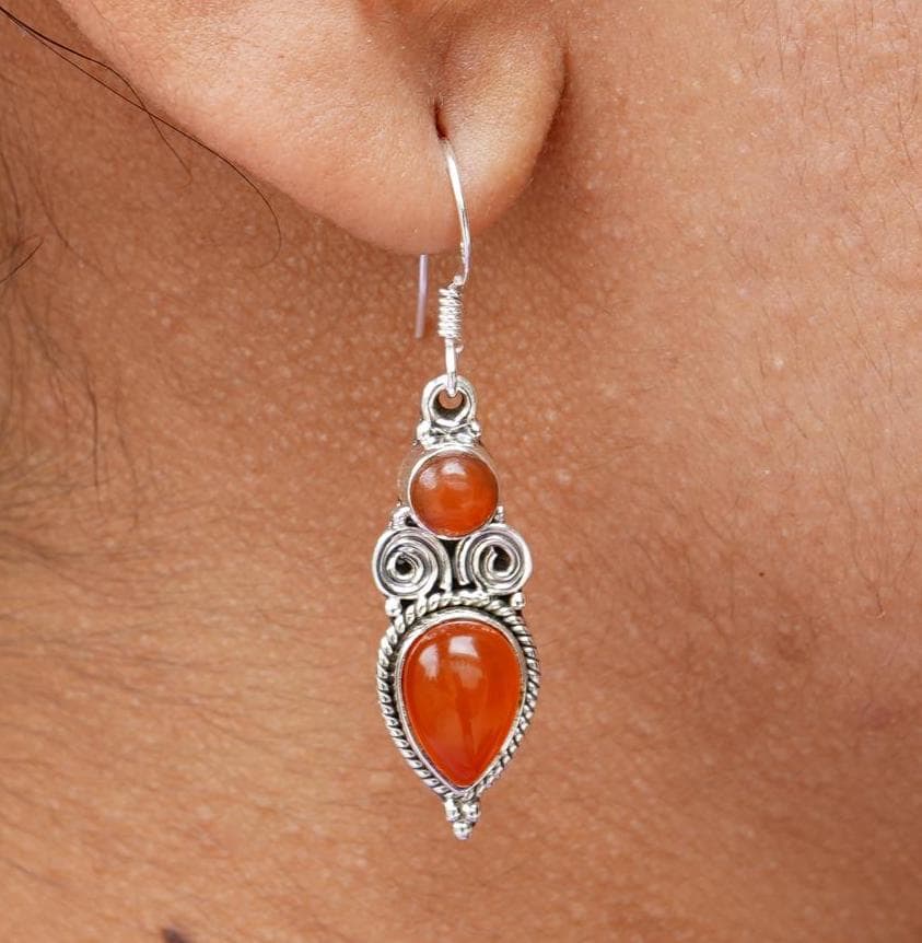 Red Carnelian Sterling Silver Hook Earrings: Handmade Gemstone Jewelry