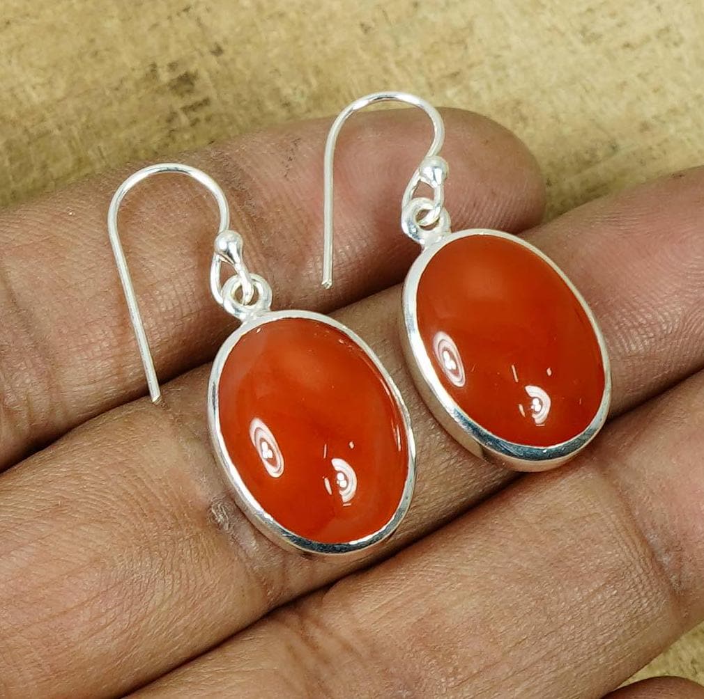 Red Carnelian Sterling Silver Earrings: Handmade Oval Gemstone Jewelry Red Carnelian Sterling Silver Earrings: Handmade Oval Gemstone Jewelry
