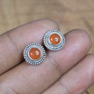 Red Carnelian Sterling Silver Stud Earrings: August Birthstone