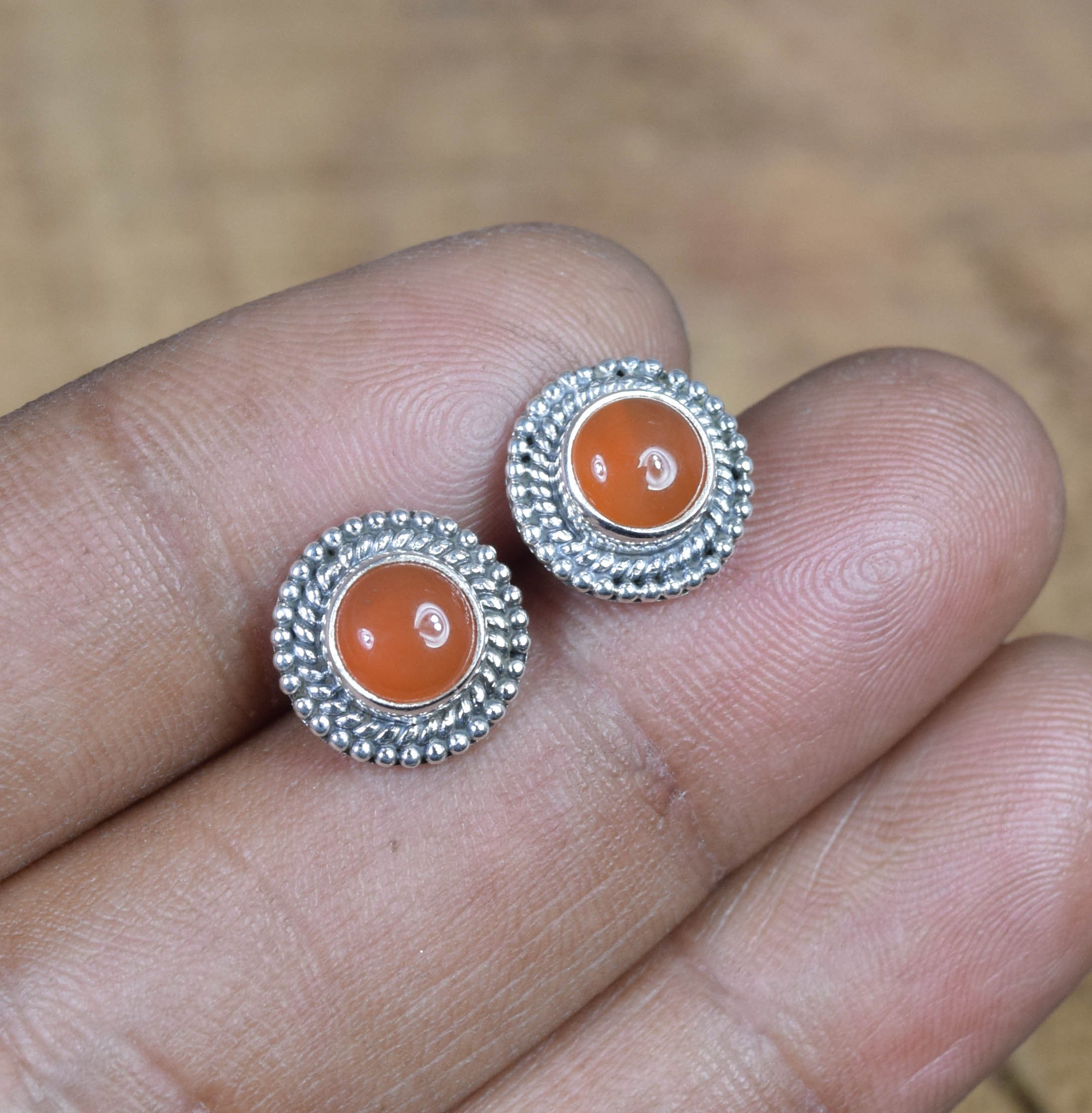 Red Carnelian Sterling Silver Stud Earrings: August Birthstone