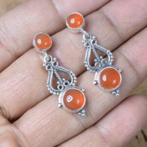 Red Carnelian Sterling Silver Stud Earrings: Handmade August Birthstone Jewelry
