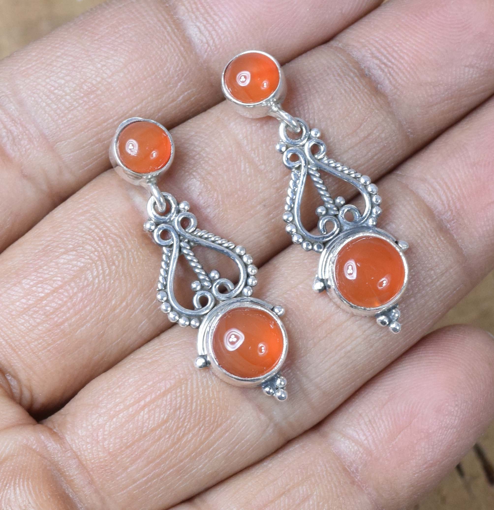 Red Carnelian Sterling Silver Stud Earrings: Handmade August Birthstone Jewelry