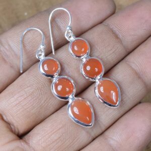Red Carnelian Sterling Silver Hook Earrings: Handmade August Birthstone