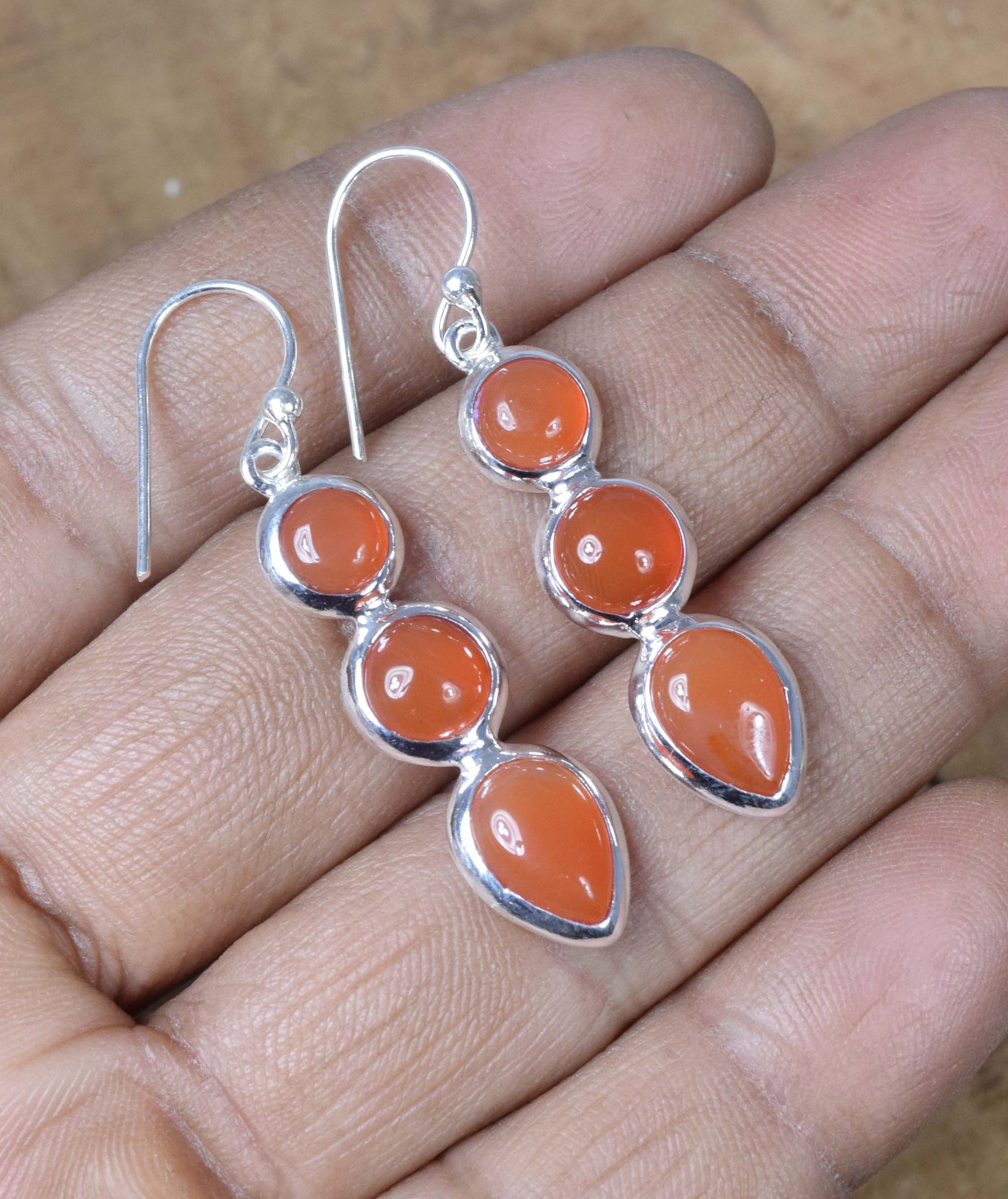 Red Carnelian Sterling Silver Hook Earrings: Handmade August Birthstone