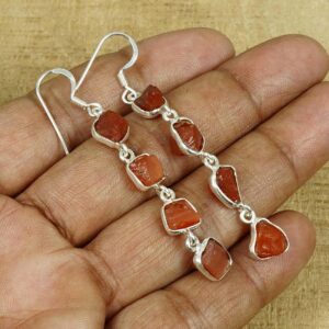 Rough Red Carnelian Sterling Silver Hook Earrings: August Birthstone