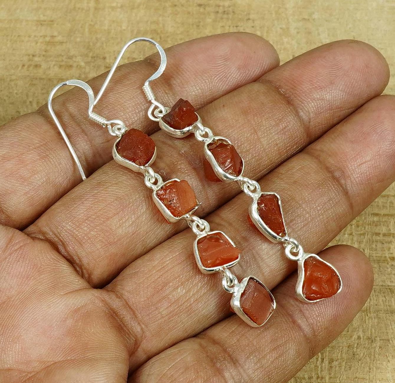 Rough Red Carnelian Sterling Silver Hook Earrings: August Birthstone