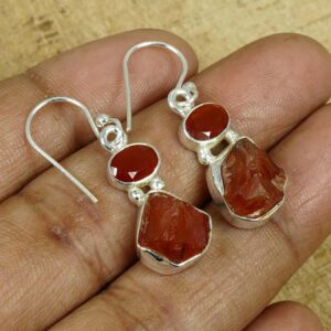 Rough Red Carnelian Sterling Silver Hook Earrings: Handmade Gemstone Jewelry