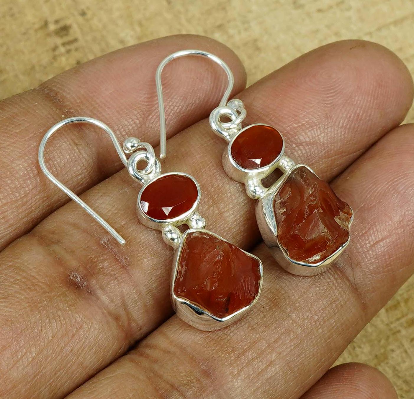 Rough Red Carnelian Sterling Silver Hook Earrings: Handmade Gemstone Jewelry
