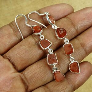 Rough Red Carnelian Sterling Silver Hook Earrings: August Birthstone