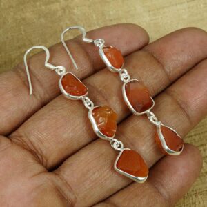 Rough Red Carnelian Sterling Silver Hook Earrings: August Birthstone