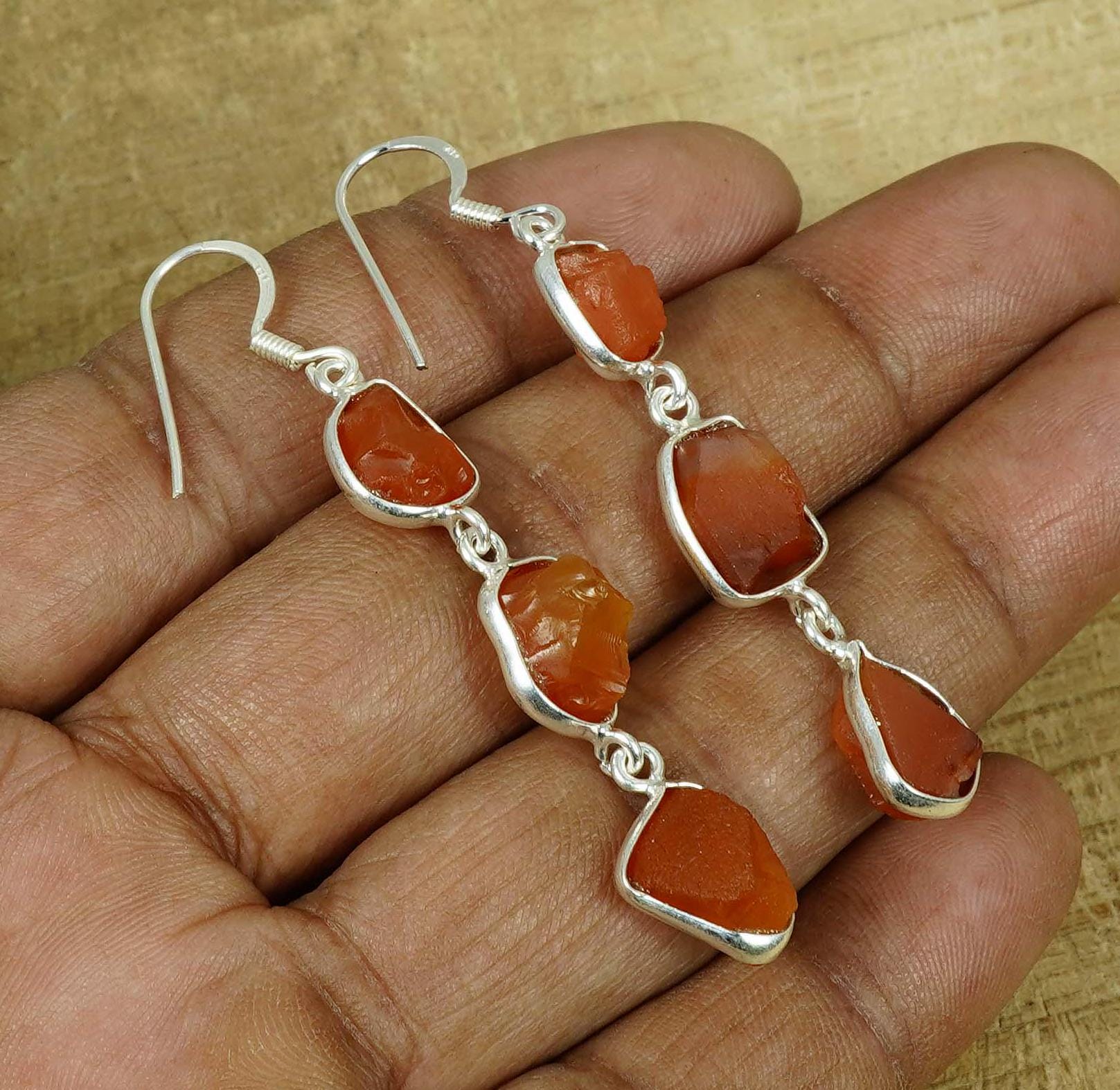 Rough Red Carnelian Sterling Silver Hook Earrings: August Birthstone