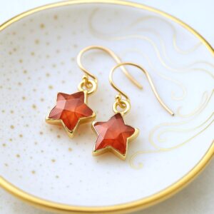 Small Gemstone Star Earrings, Dainty Carnelian Dangle Earrings, Carnelian Jewelry, Celestial Earrings, Minimalist Gold Filled Gift For Her