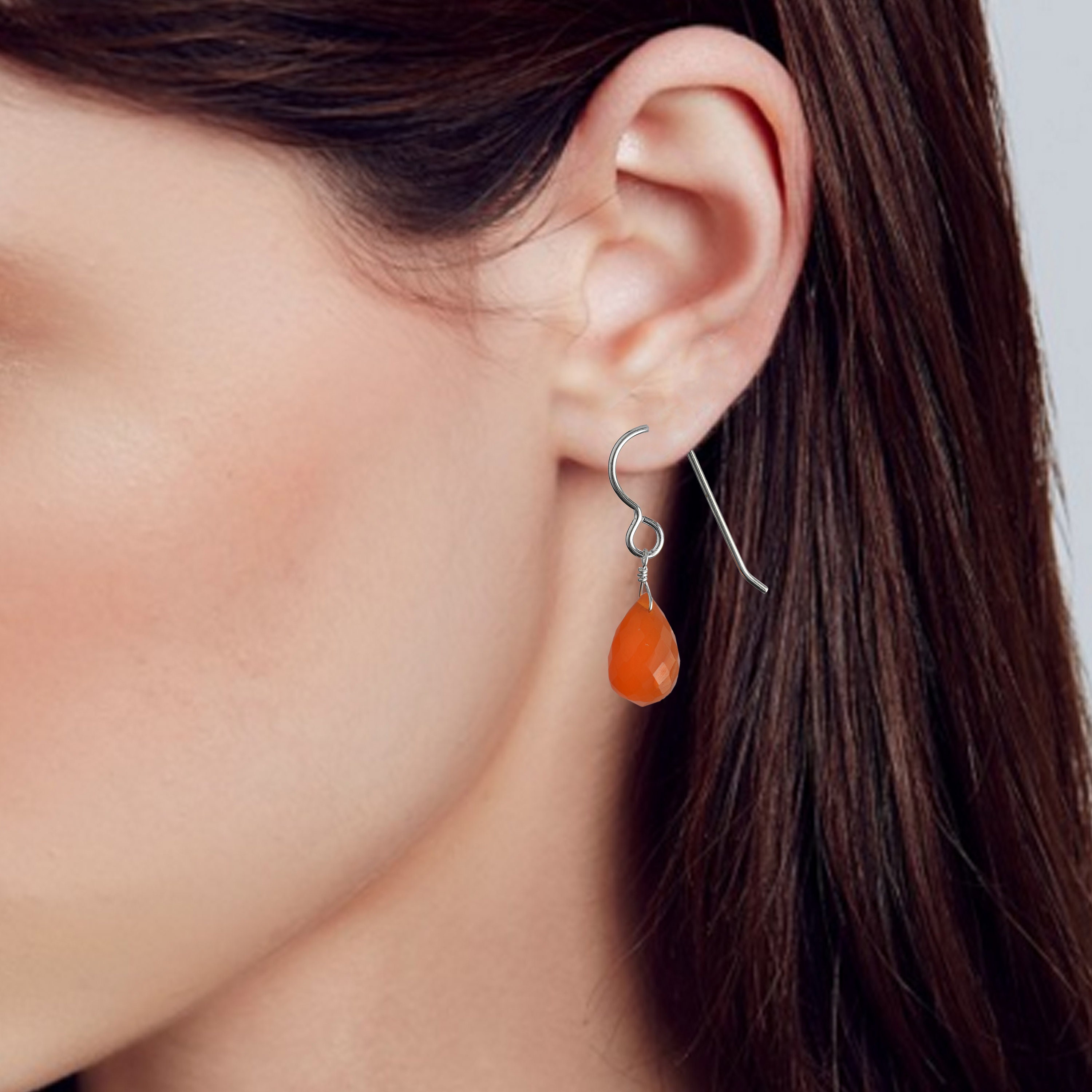 Sterling Silver Carnelian Briolette Earrings – Handmade Dangle Jewelry Sterling Silver Carnelian Briolette Earrings – Handmade Dangle Jewelry