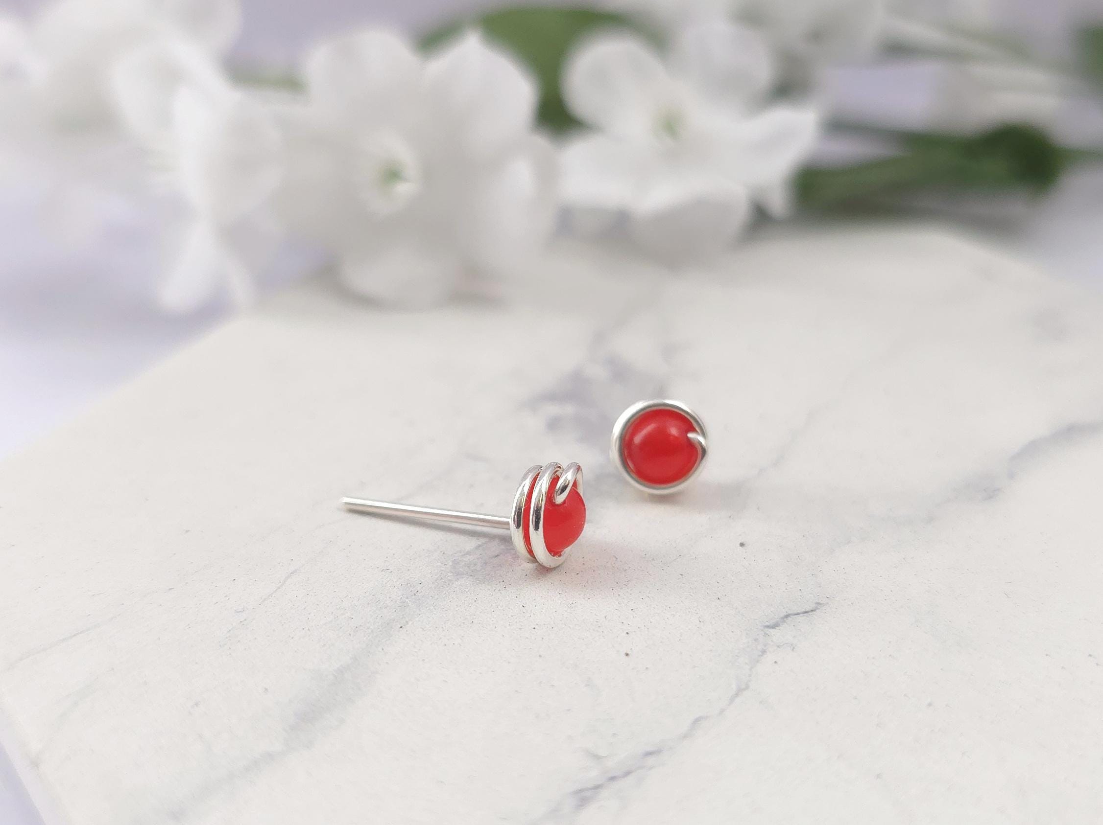 Carnelian Stud Earrings Sterling Silver 14k Gold Filled Jewellery Wire Wrapped Gift For Her Dainty Earring Studs