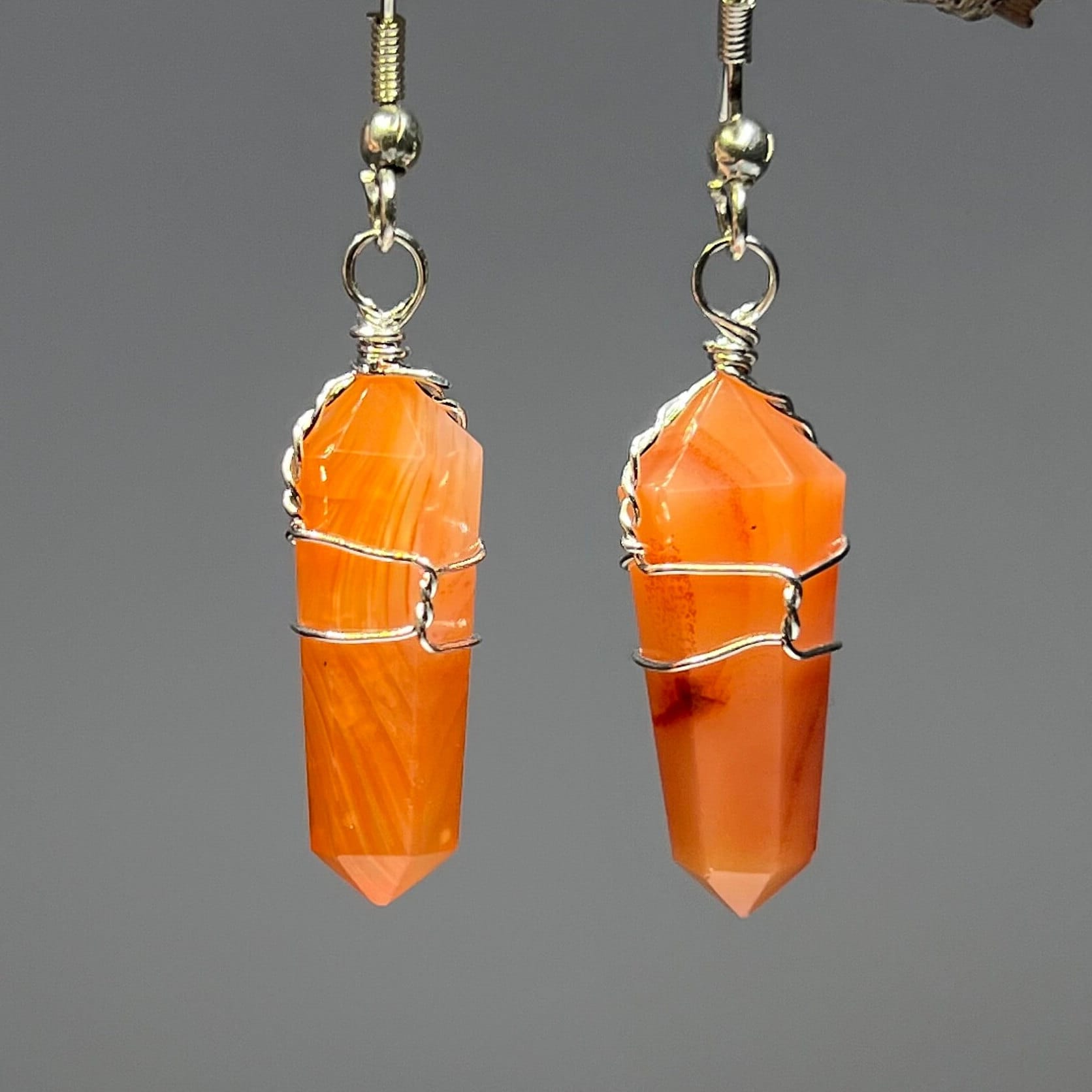 Carnelian Wire Wrapped Dangle Earrings