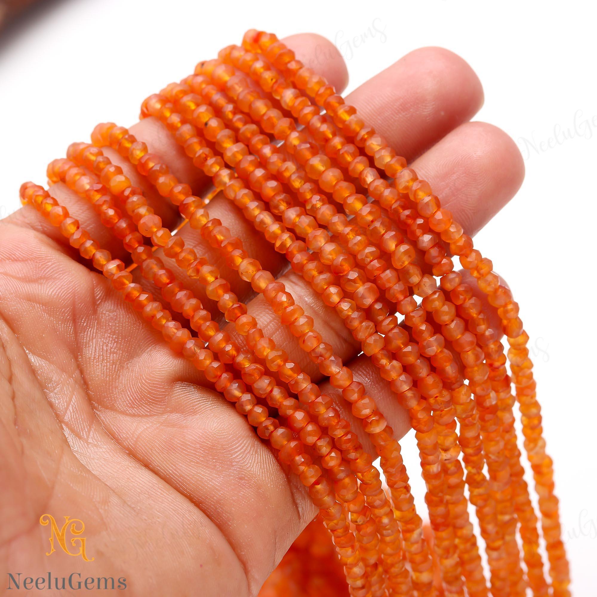 Aaa+ Orange Carnelian Faceted Rondelle Beads, 3.5-4 Mm Natural Carnelian Indian Cut Beads, 13" Loose Gemstone Beads For Handmade Jewelry