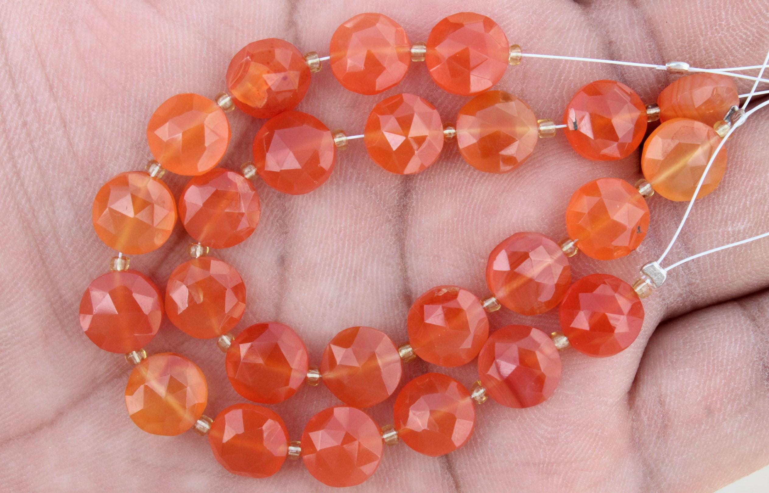 Carnelian Gemstone Faceted Briolette's Beads , Round Shape Gemstone Fancy Beads 12 Pieces Pairs I Size - 5x9 Mm I Disk Beads I Sale [041]