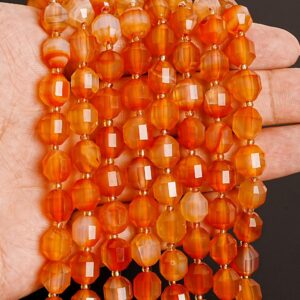 Genuine Natural Orange Red Carnelian Loose Beads Faceted Bicone Barrel Drum Shape 10x9mm