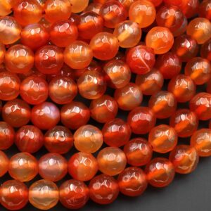 Faceted Natural Orange Red Carnelian 6mm 8mm Round Beads 15.5" Strand