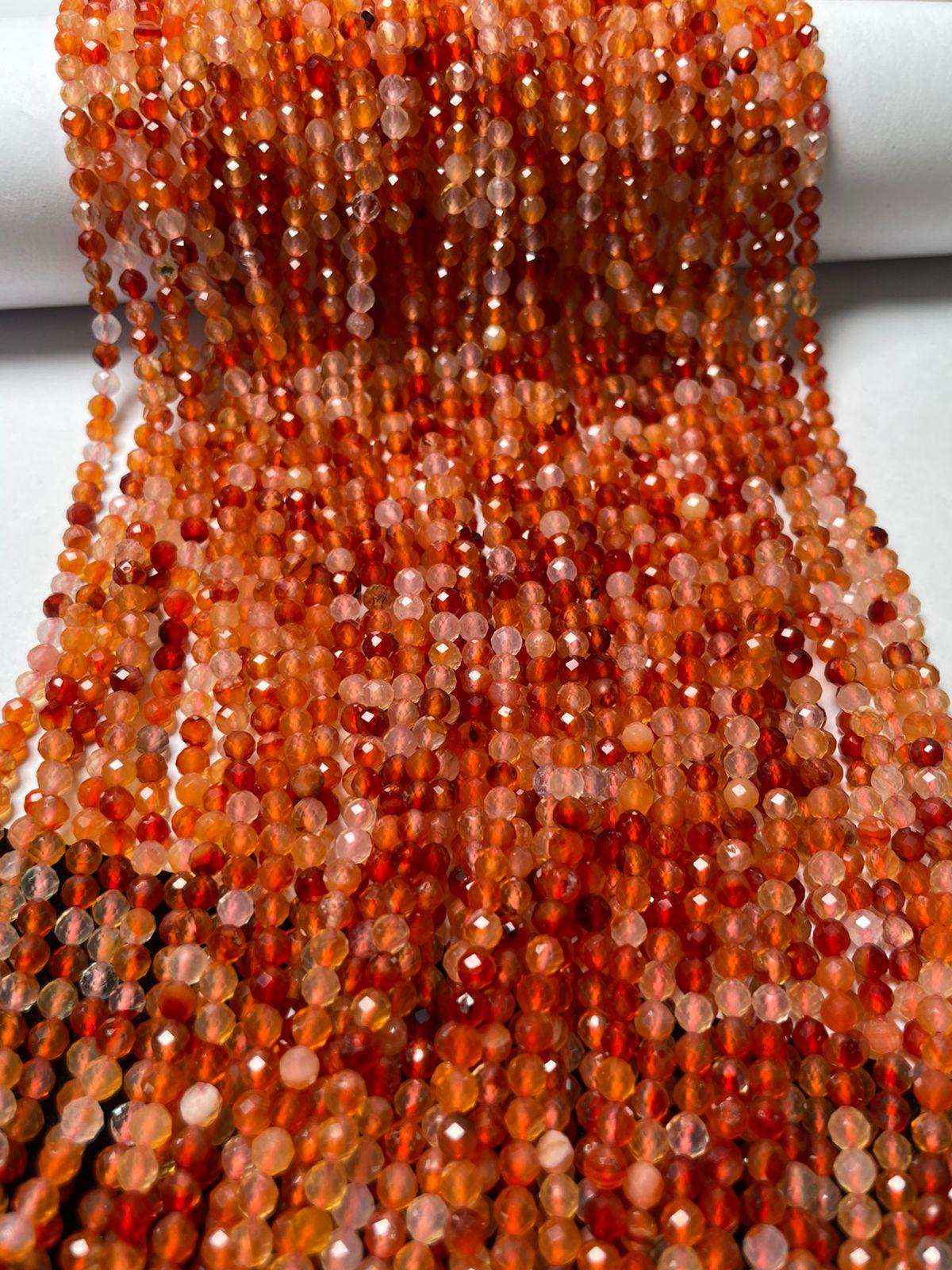 Natural Orange Carnelian Shaded Faceted Round Shape Gemstone Beads Size-4 Mm, 15 Inch Strand For Making Jewelry