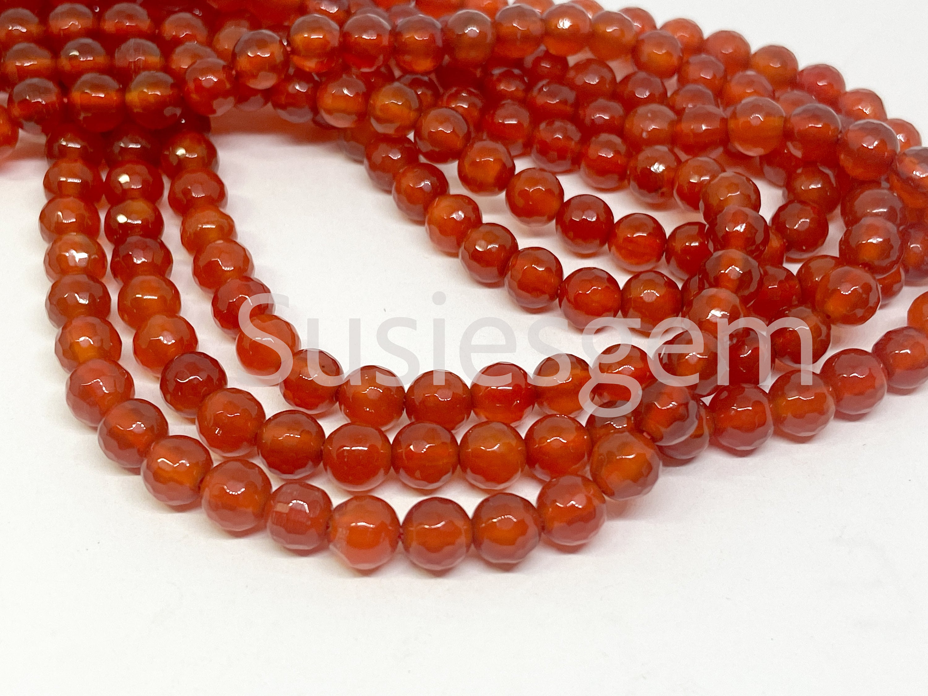 Natural Red Carnelian Faceted Round Beads 6mm. Genuine Gemstone Beads. Full Strand 15''.