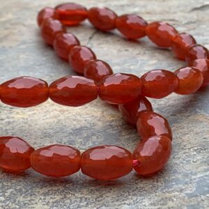 Carnelian Rice Shaped Beads, Faceted, 12 x 8mm, 16 inch strand