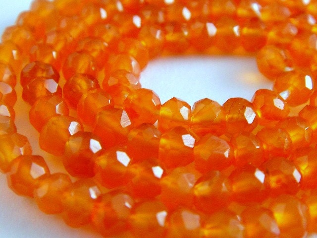 Carnelian Rondelles, Aaa Genuine Micro Faceted Gemstones Beads Approx , 3-3.5mm Select Your Length
