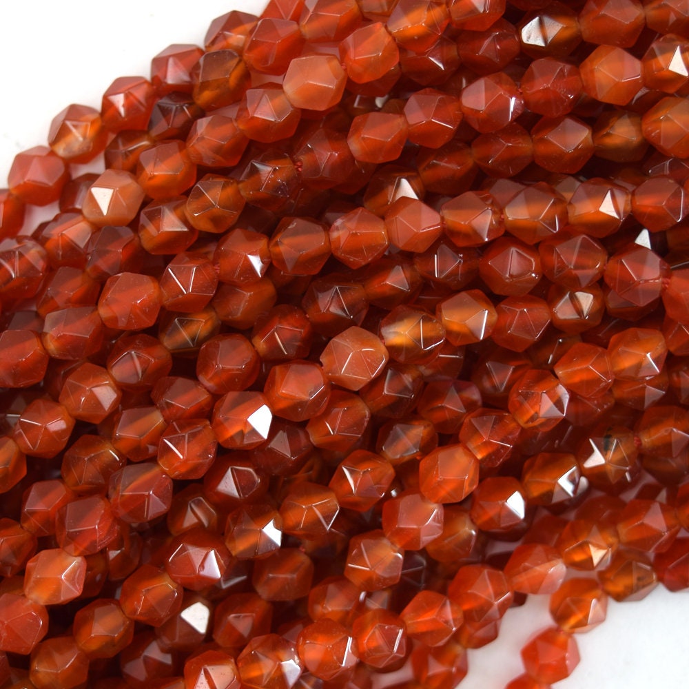 Star Cut Faceted Red Carnelian Round Beads Gemstone 14" Strand 6mm 8mm 10mm