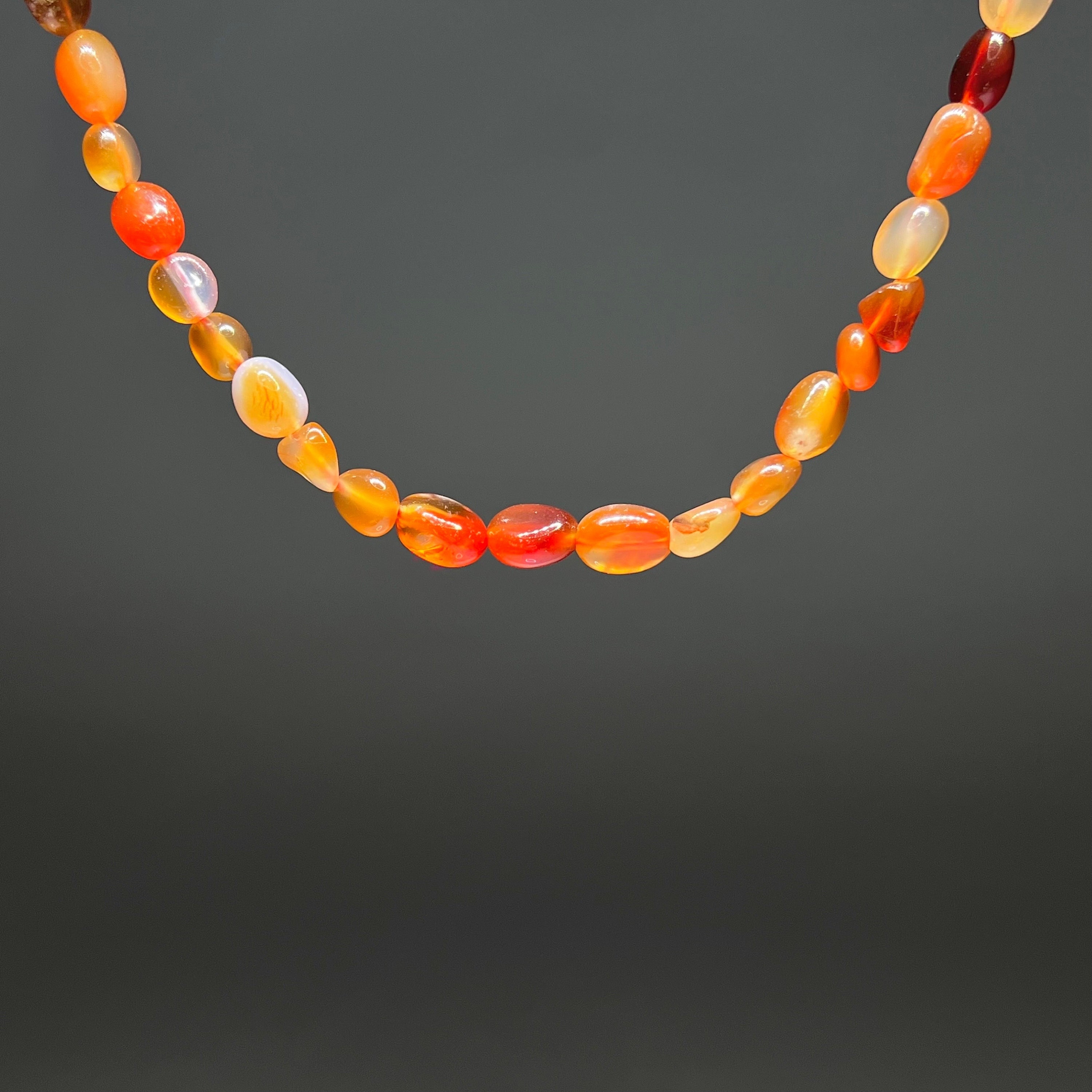 Carnelian Necklace: Tumbled Gemstone Adjustable Beaded Necklace