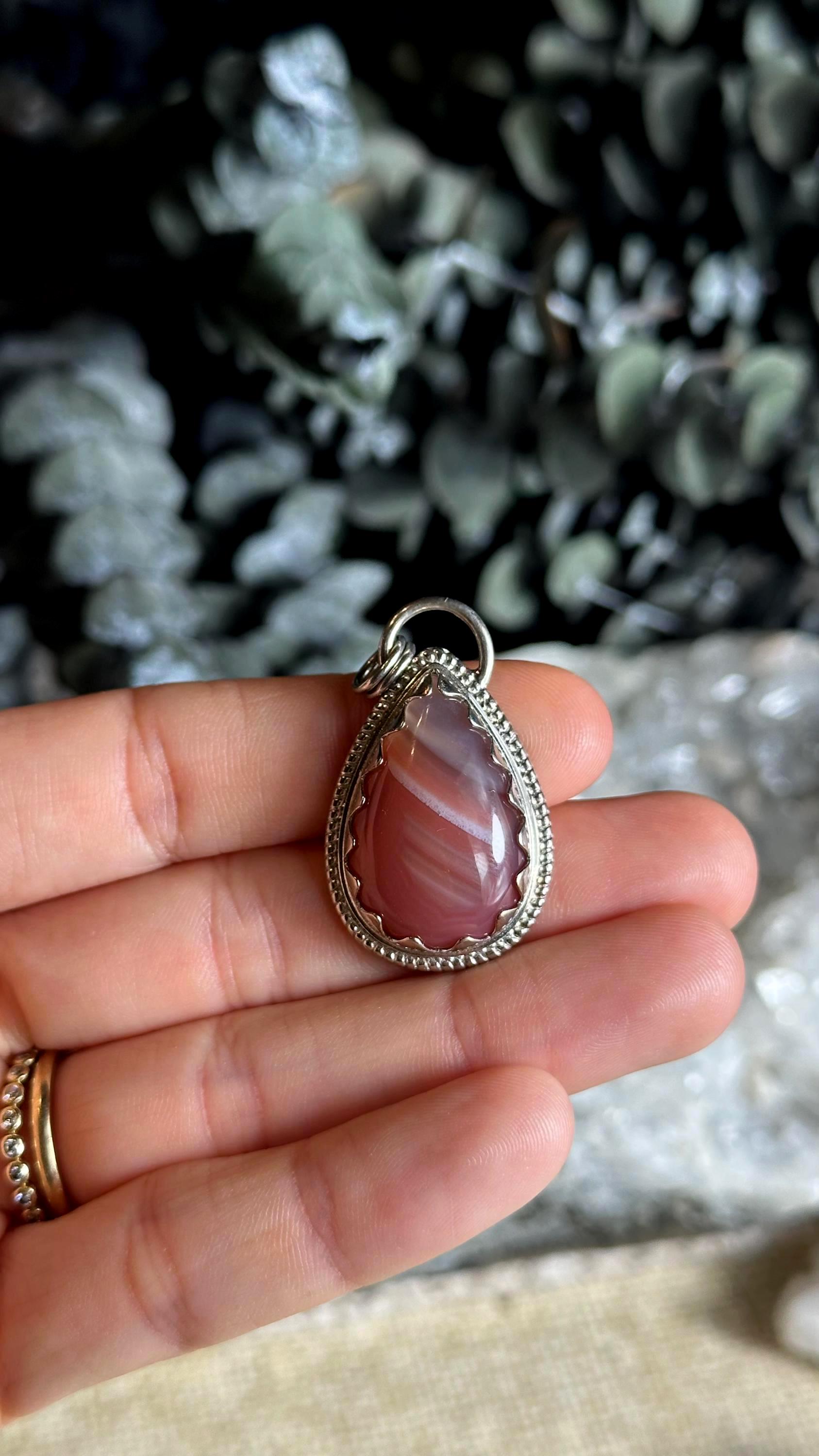 Banded Carnelian Necklace, Boho Style .925 Sterling Silver