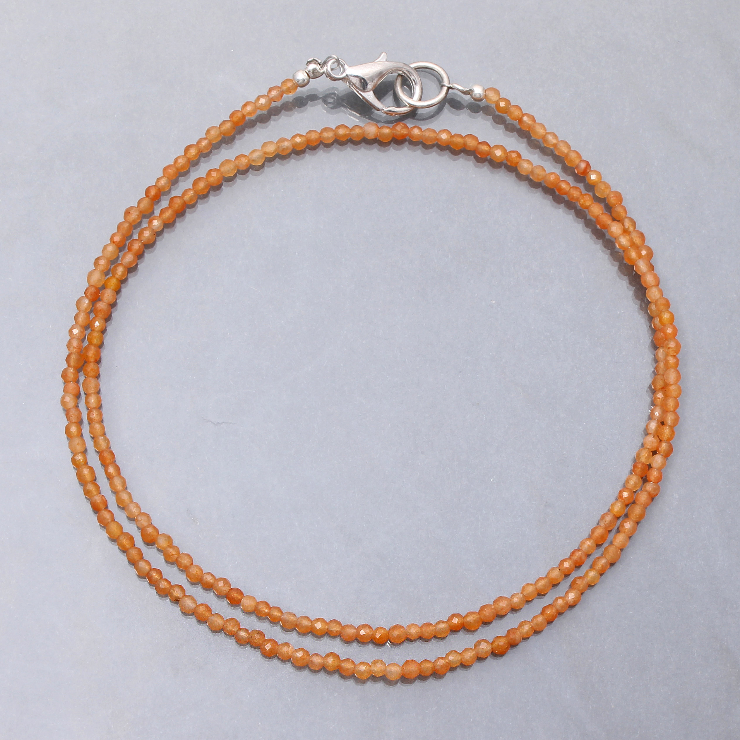 Carnelian Beaded Necklace, Micro Faceted Round Beads, 2.20mm