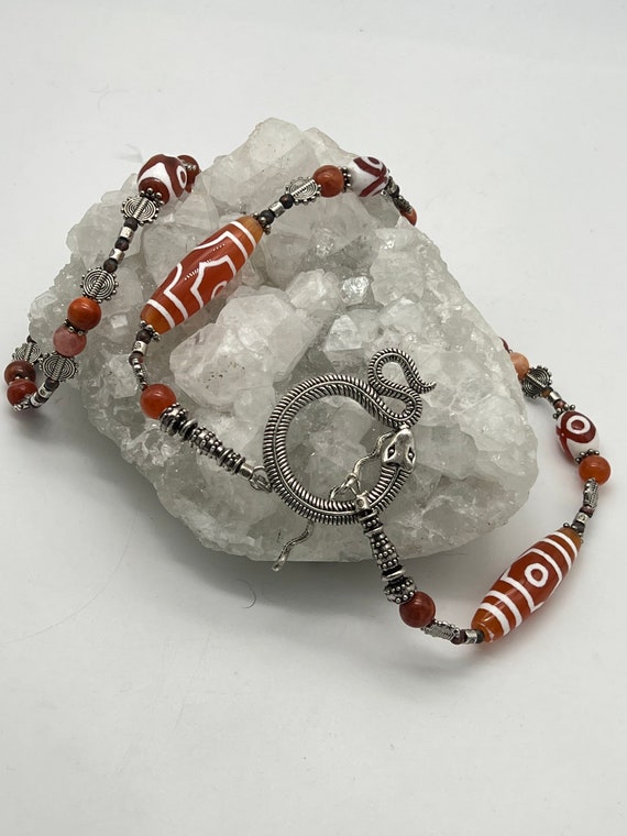 Carnelian Beaded Snake Necklace-26” Carnelian Beaded Snake Necklace-26”