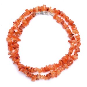 Carnelian Chip Necklace, Orange Gemstone Nugget Beads, 18 Inch Carnelian Chip Necklace, Orange Gemstone Nugget Beads, 18 Inch