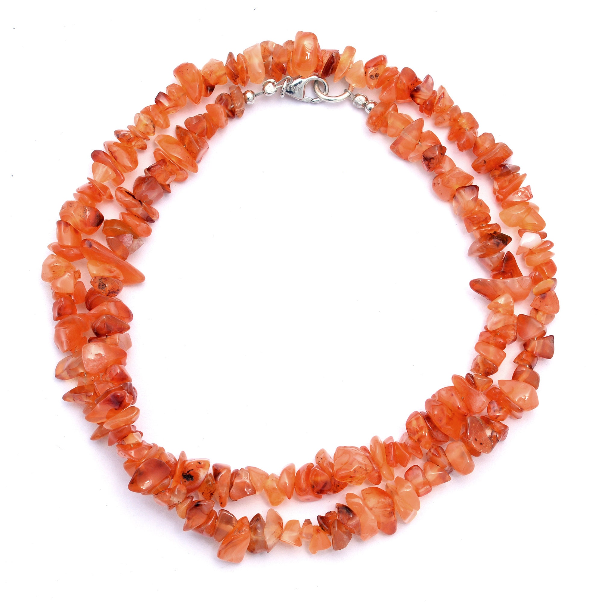 Carnelian Chip Necklace, Orange Gemstone Nugget Beads, 18 Inch