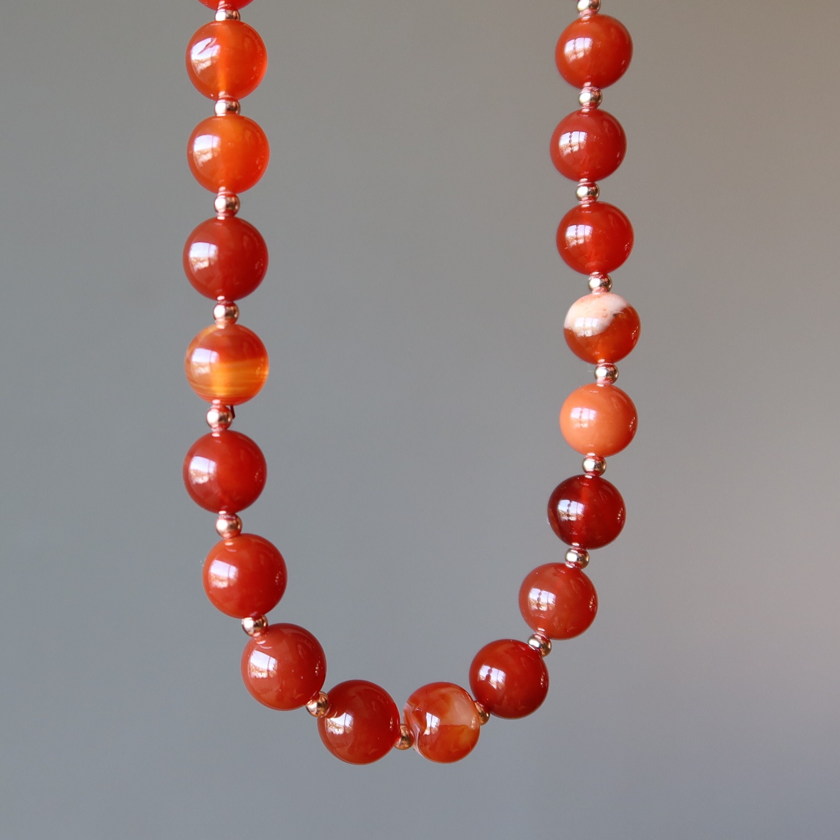 Carnelian Necklace Copper Beaded Captivating Orange Gems Carnelian Necklace Copper Beaded Captivating Orange Gems