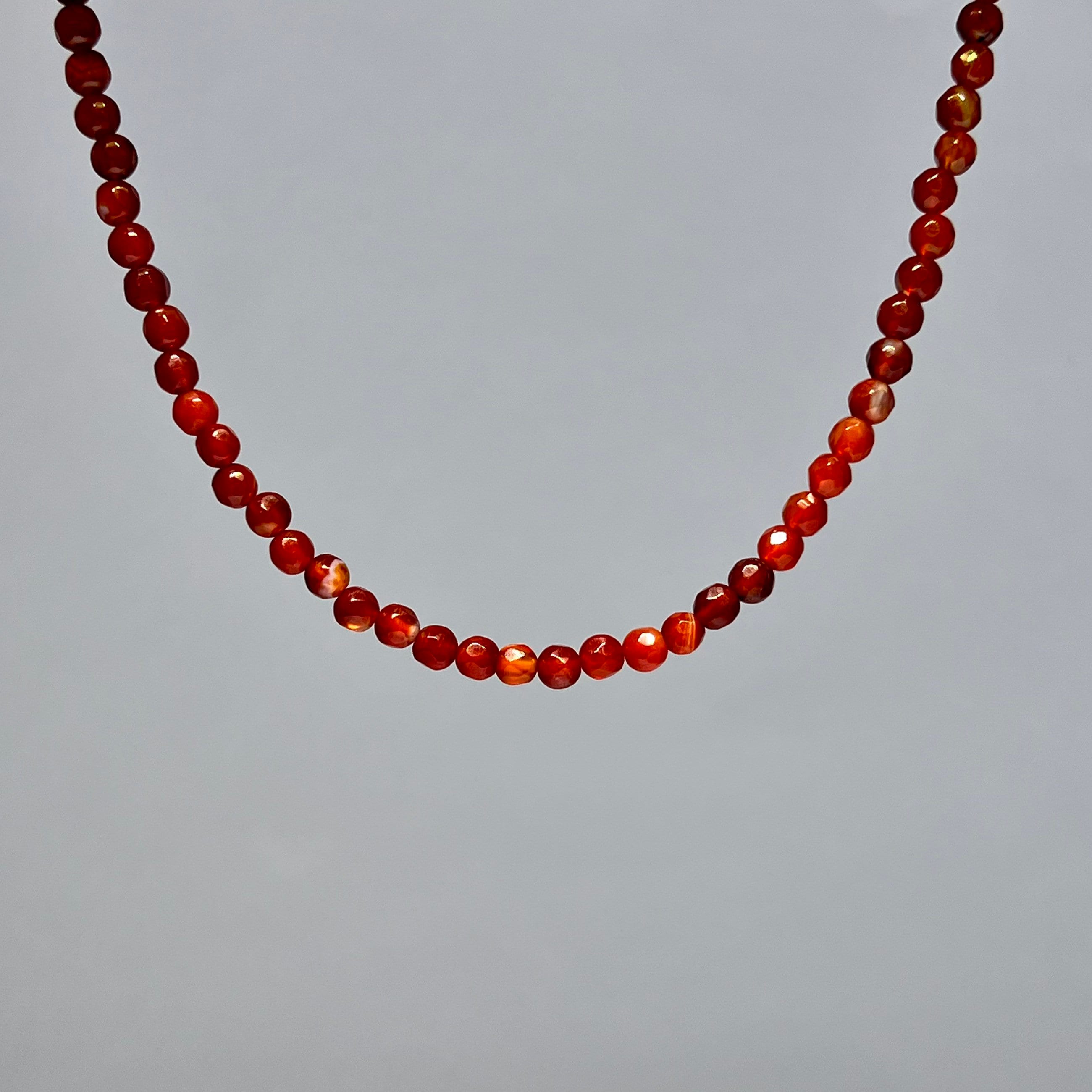 Carnelian Crystal Choker: 4mm Gemstone Faceted Bead Necklace