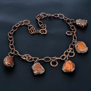Electroformed Copper Carnelian Necklace, Adjustable Gemstone Chain Electroformed Copper Carnelian Necklace, Adjustable Gemstone Chain