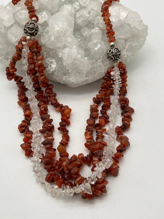 Four Strand Carnelian And Quartz Crystal Necklace-22"