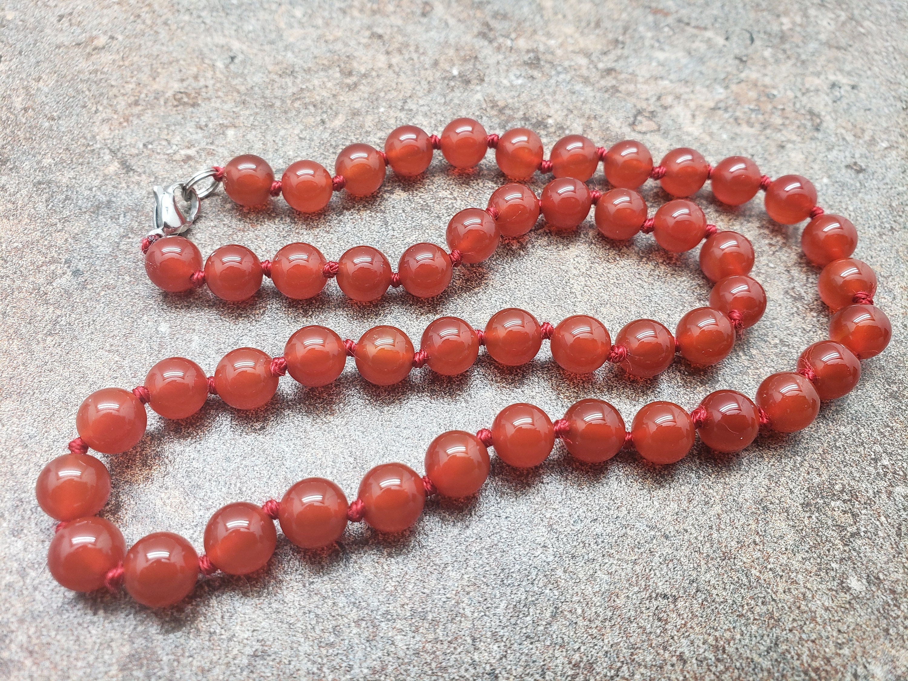 Carnelian Hand Knotted Necklace With Lobster Claw Clasp
