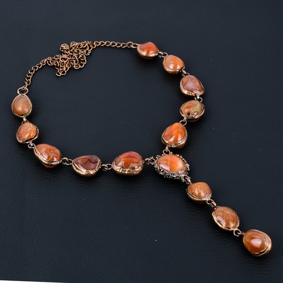 Handmade Electroformed Copper Carnelian Necklace - Adjustable Chain