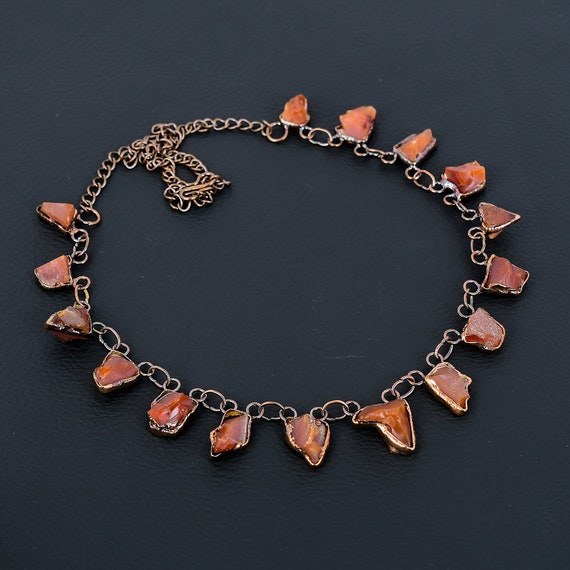 Handmade Electroformed Copper Carnelian Necklace - Adjustable Chain