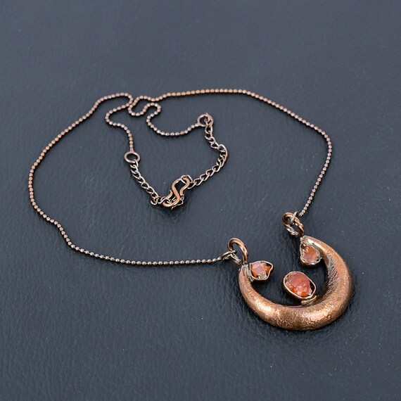 Handmade Carnelian Rough Gemstone Copper Necklace, 18 Inch Adjustable Chain