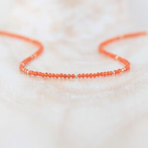 Carnelian Necklace In Sterling Silver, Gold Or Rose Gold Filled, Dainty Orange Gemstone Choker, Long Necklace, Tiny 2mm Faceted Beads Carnelian Necklace In Sterling Silver, Gold Or Rose Gold Filled, Dainty Orange Gemstone Choker, Long Necklace, Tiny 2mm Faceted Beads